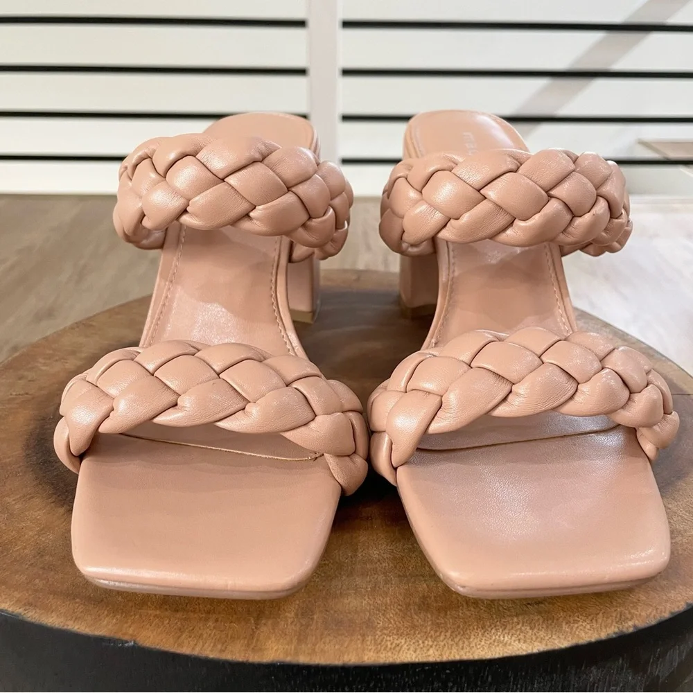 6.5 8 8.5 10 NWT blush tan cream, chunk heal, open toe, faux leather sandals - Picture 8 of 13